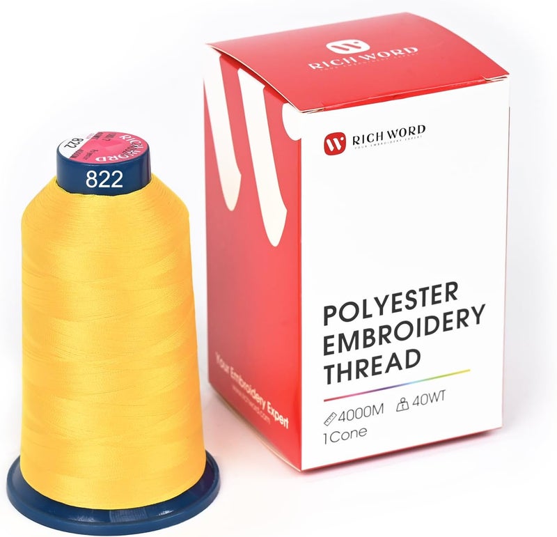 Poolin Richword Yellow Embroidery Thread 4000M(4374Y) 40WT Polyester Thread 100 Colors Selected for Commercial Multi Needles and Single Needle Embroidery Machine 0822 - Image 1